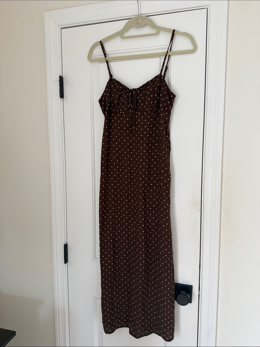 American Eagle Brown Polka Dot Spaghetti Strap Midi Dress - Elegant Everyday